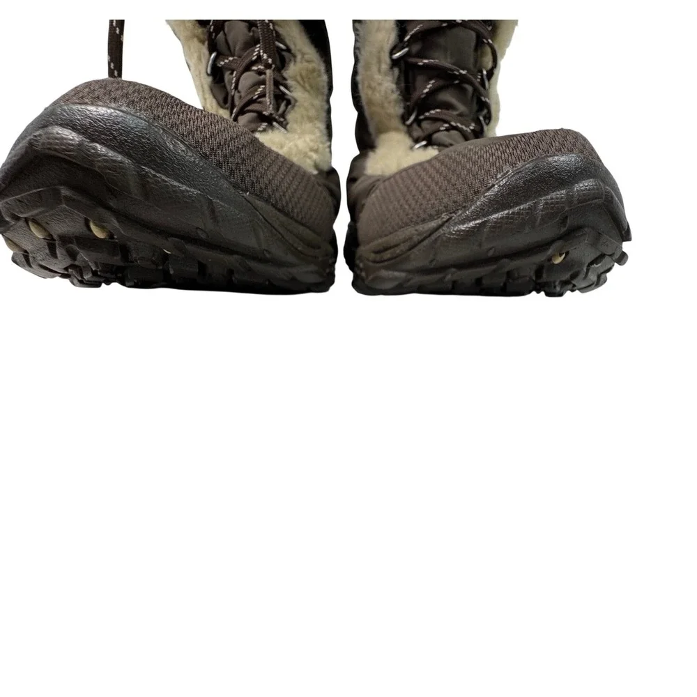 The North Face Nuptse Winter Boots Women's 6 Brown Faux Fur Trim Lace Up Quilted
